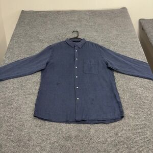 Europann Button Down Mens 4 Blue Linen Solid Long Sleeve Casual Coastal Style